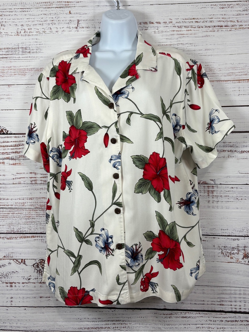 Caribbean Joe White Floral Button Shirt Sleeve Shirt